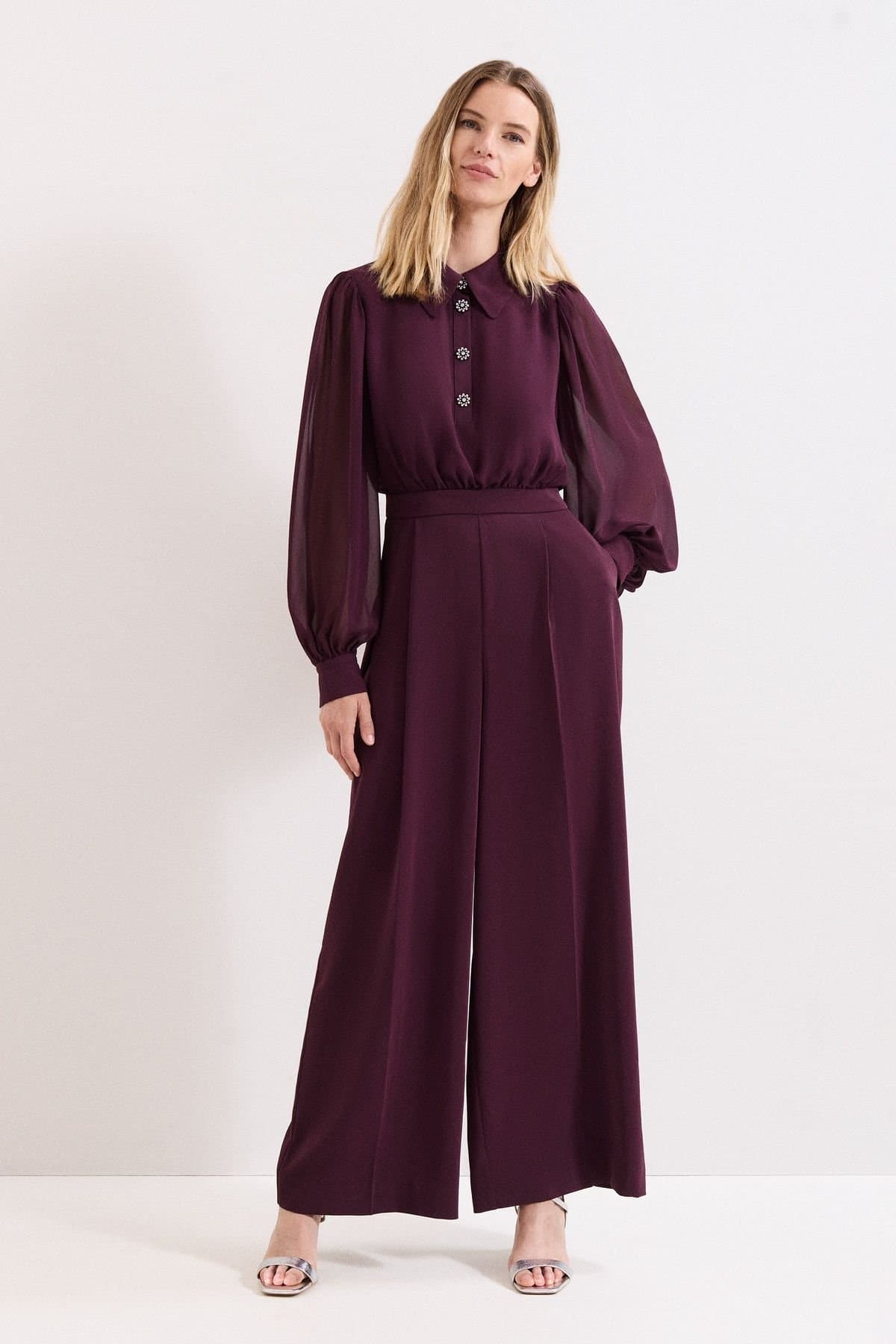 Phase Eight Phase Eight Women's Emily Diamonte Button Jumpsuit in Wine