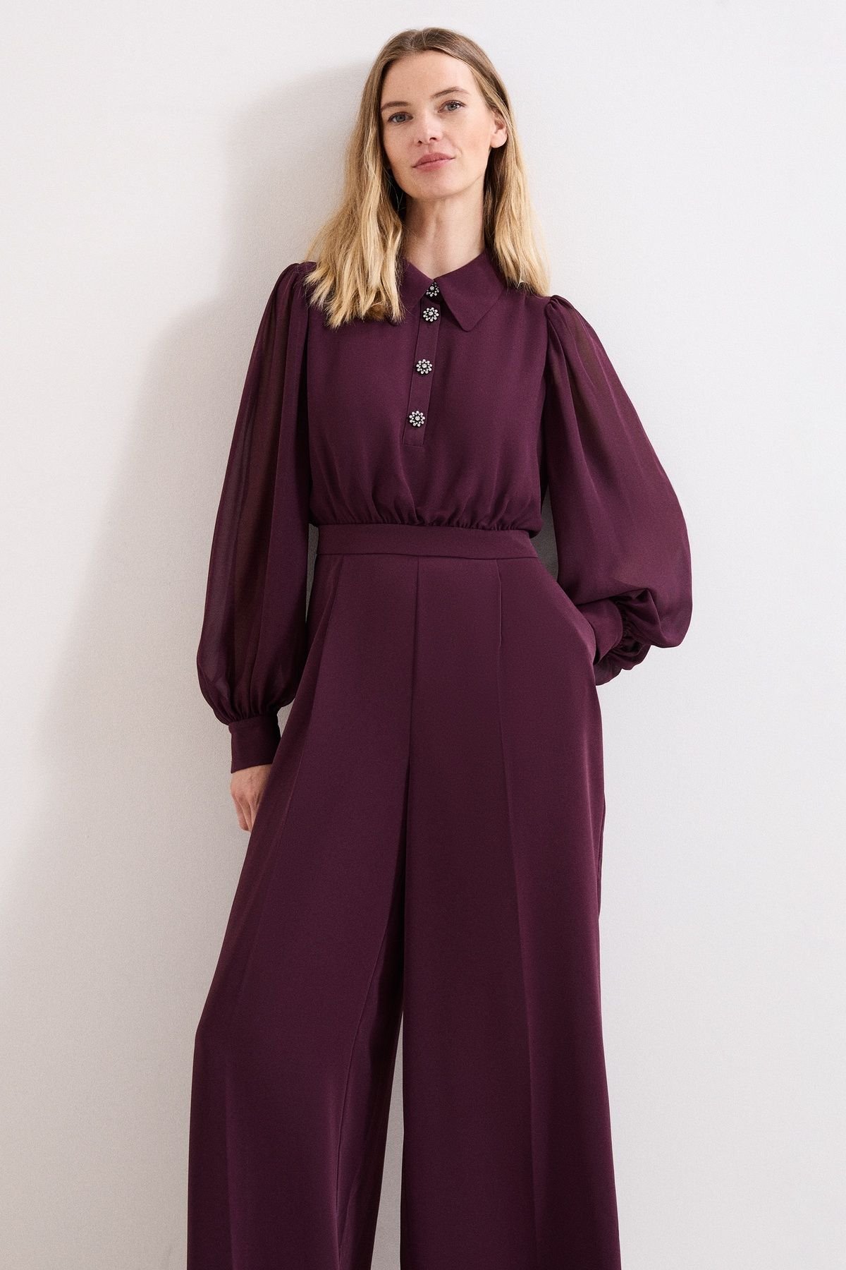 Phase Eight Phase Eight Women's Emily Diamonte Button Jumpsuit in Wine - 3