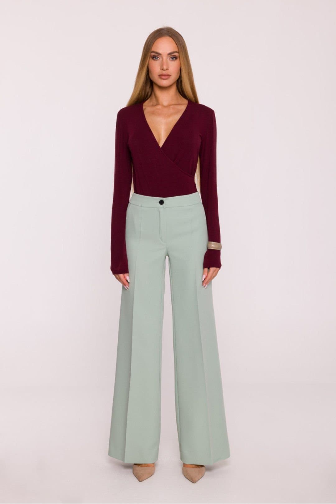 Love Lace Love Lace Women's Classic Matte Suit Wide Leg Trousers Style 216610 in Green