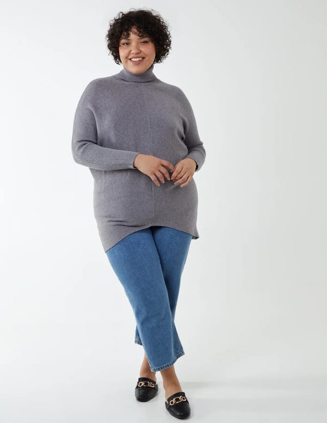 Blue Vanilla Curve Roll Neck Jumper - 3
