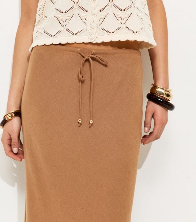 New Look Women's Tan Linen Look Bias Cut Midi Skirt New Look - 3