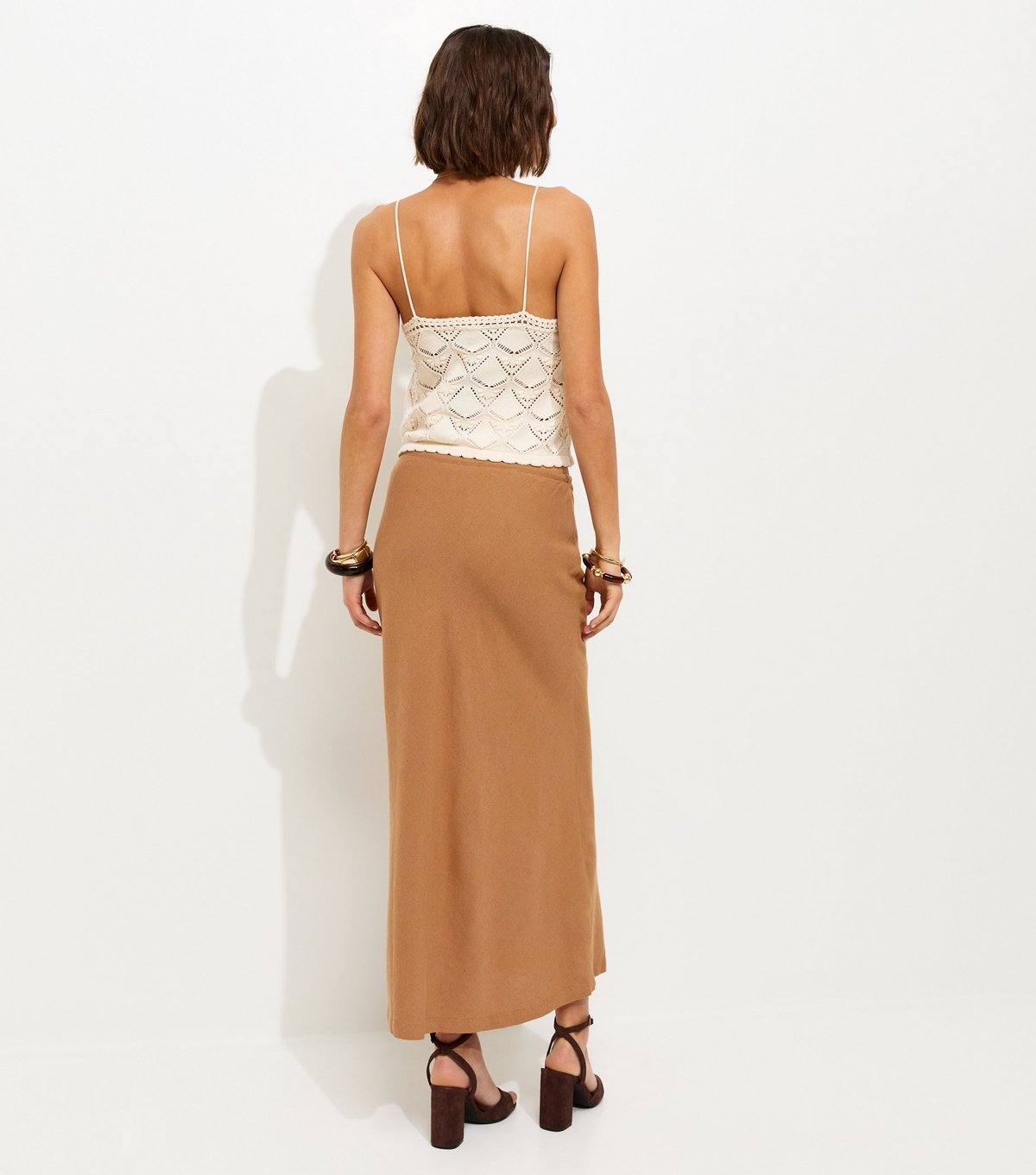 New Look Women's Tan Linen Look Bias Cut Midi Skirt New Look - 4