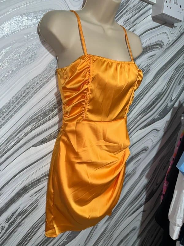 NaaNaa Naanaa Golden Orange Satin Ruched Cami Mini Dress | Size UK 8 | BNWT