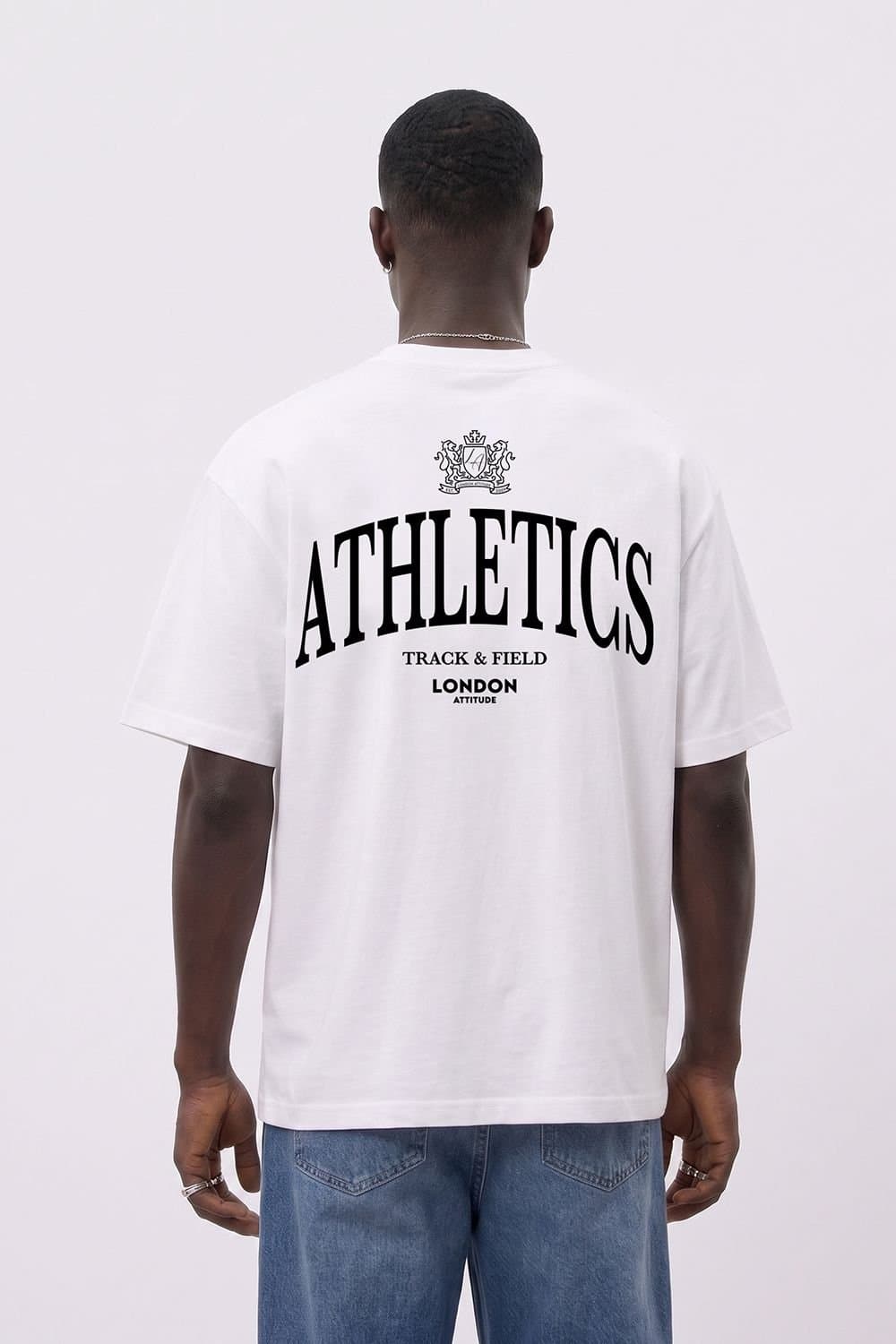 LONDON ATTITUDE LONDON ATTITUDE Men's Athletics Premium Graphic T-Shirt in White