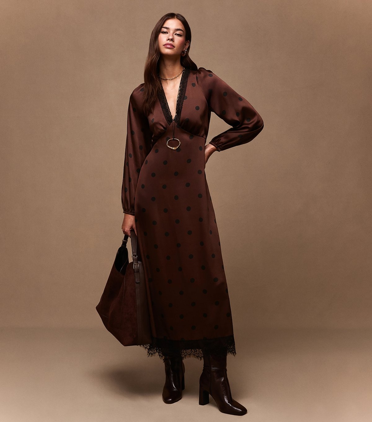 New Look Women's Dark Brown Polka Dot Tea Midi Dress New Look - 2