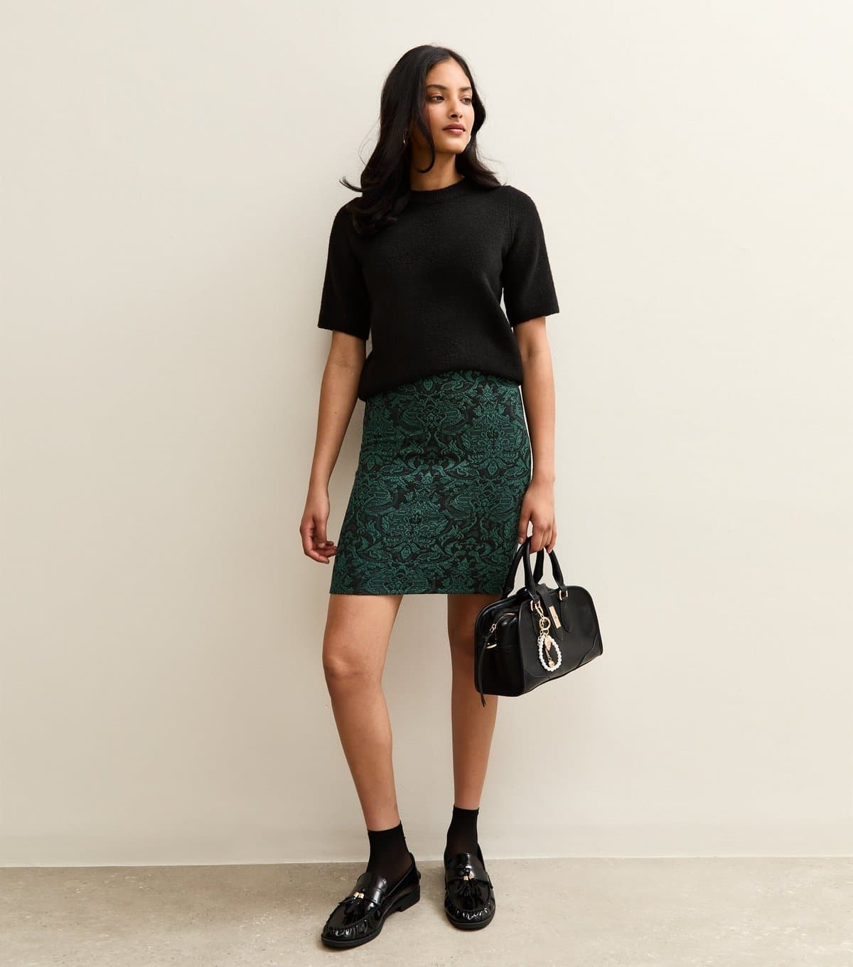 New Look Women's Green Baroque Jacquard Tube Skirt New Look