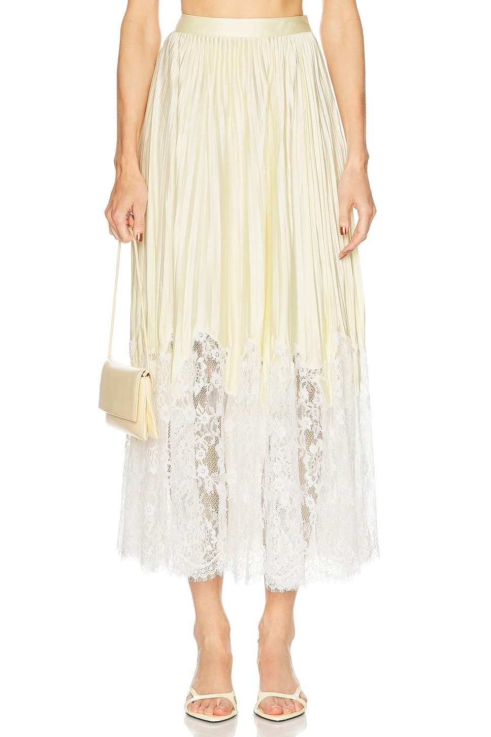 revolve Yellow Satin Lace Midi Skirt