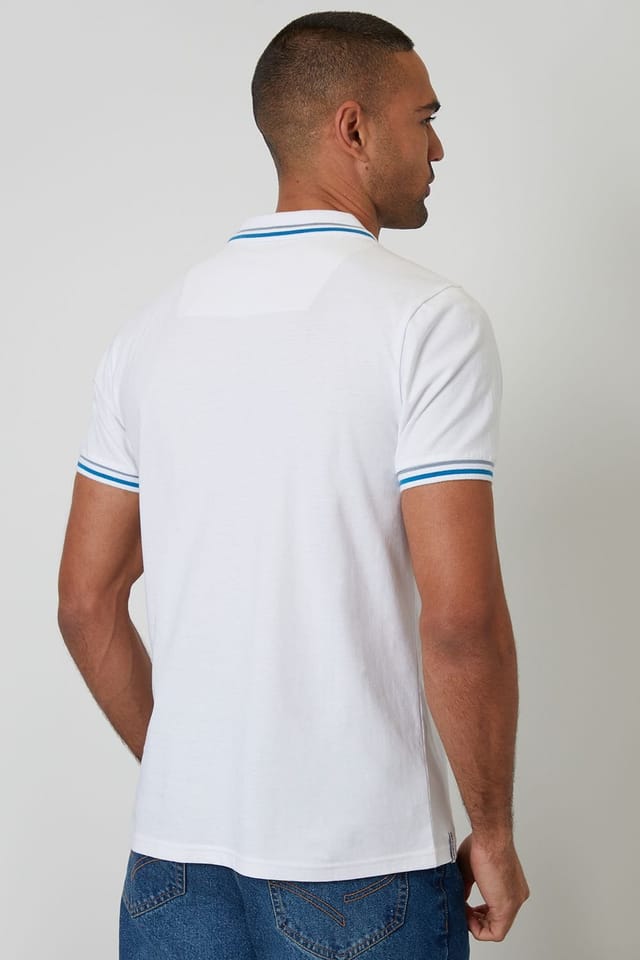 Threadbare Threadbare Men's Contrast Tipping Cotton Jersey Polo Shirt in White - 2