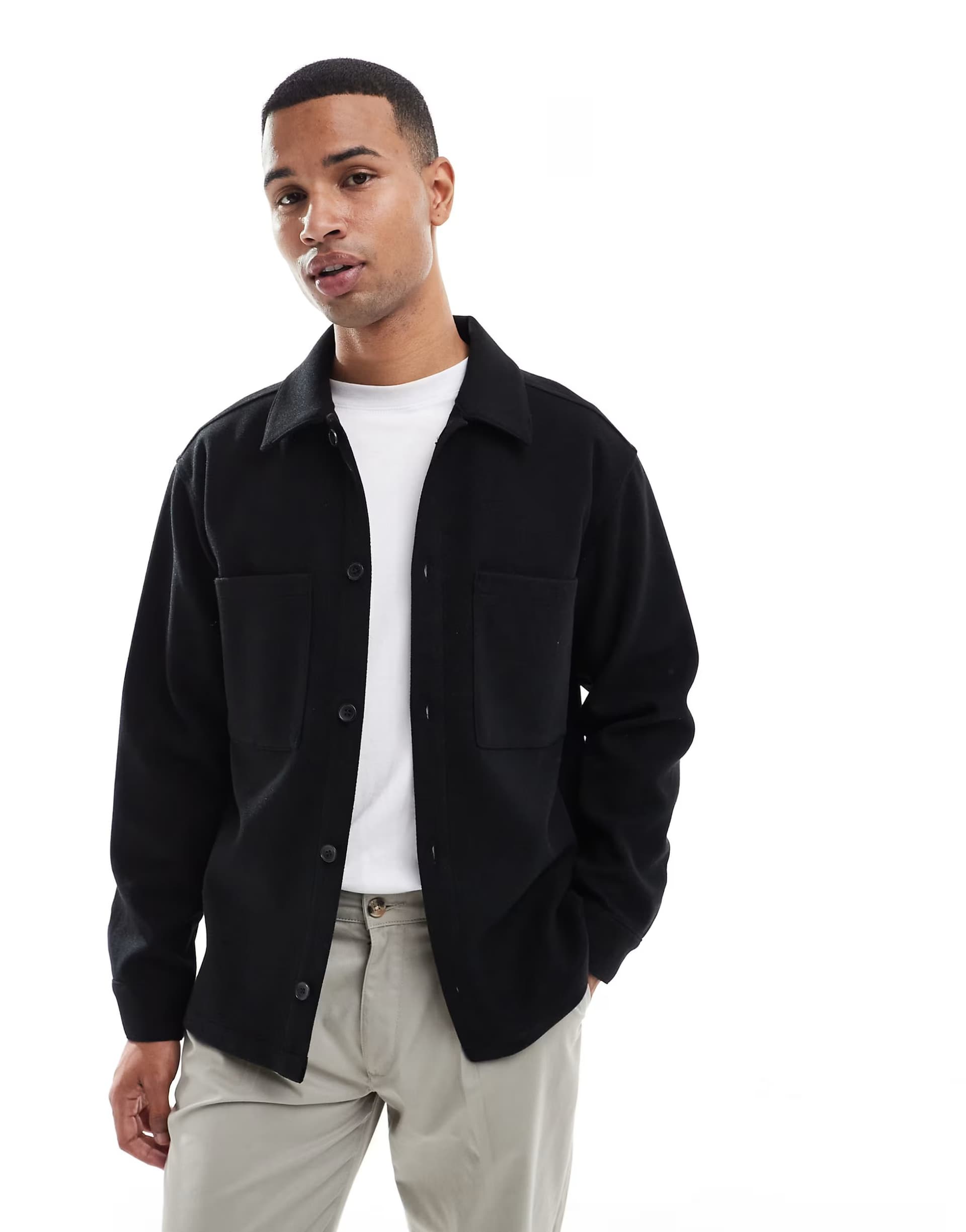 ASOS Jack & Jones brushed overshirt in black
