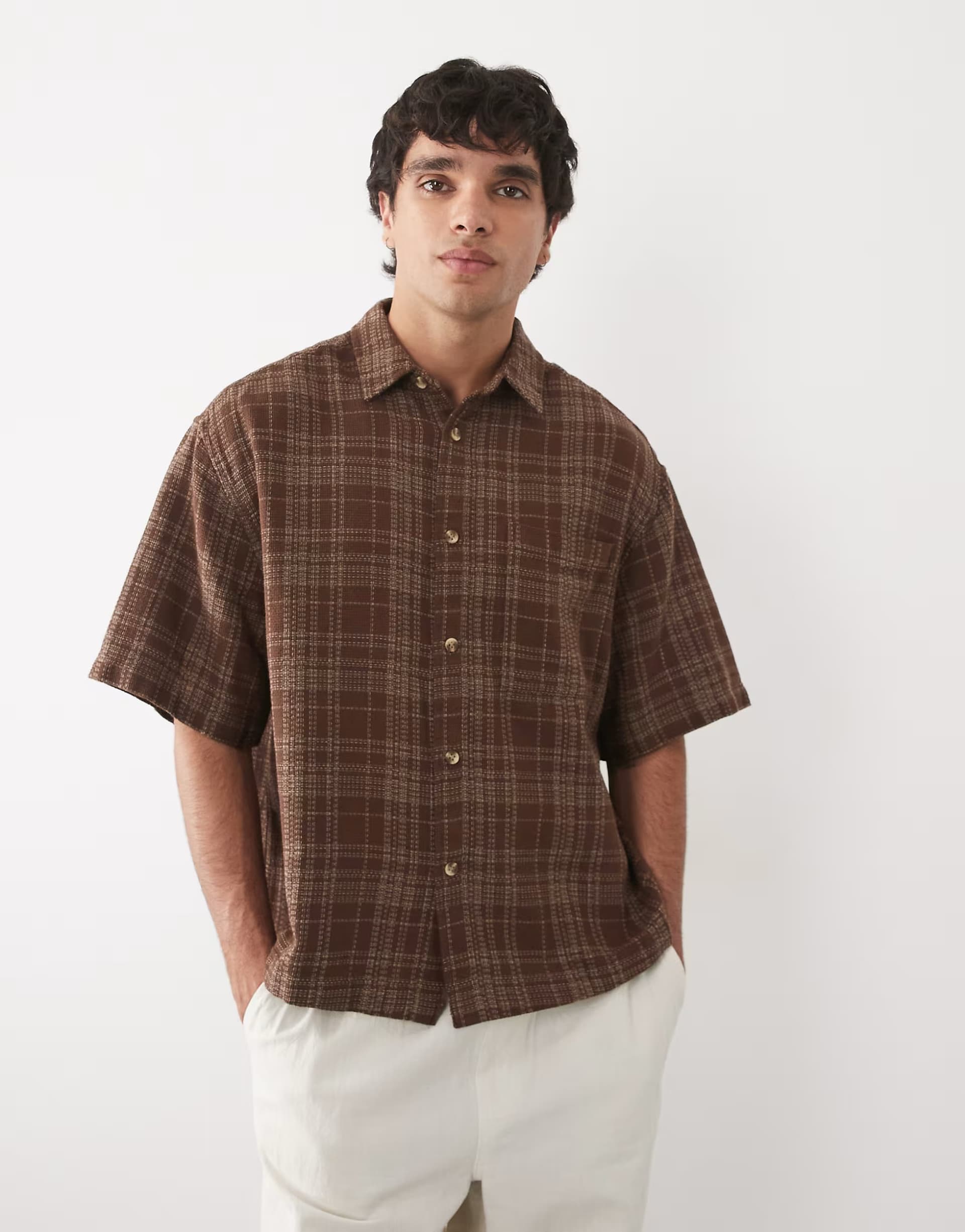 ASOS ASOS DESIGN boxy oversized check shirt in brown