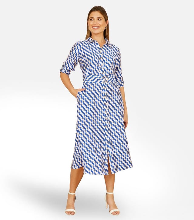 Yumi Women's Blue Swirl Print Shirt Dress Yumi New Look - 2