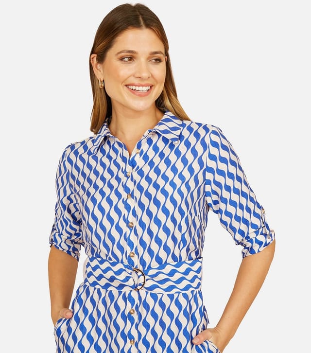 Yumi Women's Blue Swirl Print Shirt Dress Yumi New Look - 3
