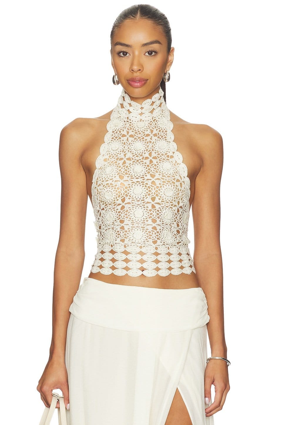 Revolve Ivory Crochet Halter Top