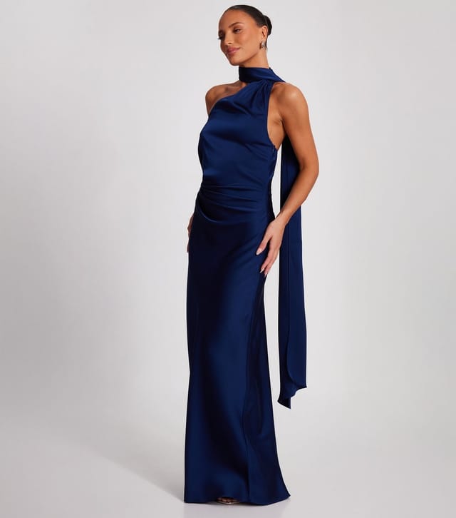 Quiz Women's Navy Asymmetric Satin Maxi Dress Quiz New Look - 2