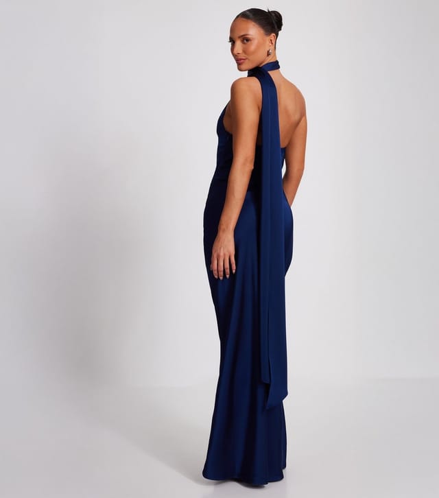 Quiz Women's Navy Asymmetric Satin Maxi Dress Quiz New Look - 3