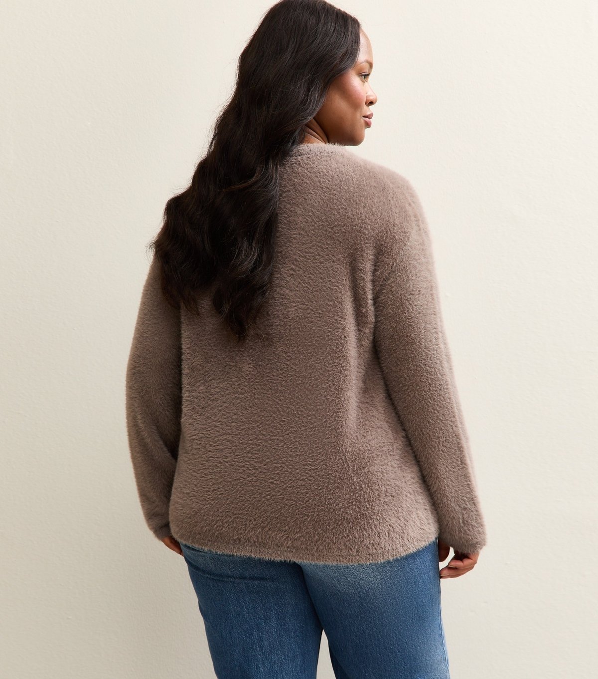 New Look Women's Plus Size Dark Mink Fluffy Crew Neck Jumper Curves New Look - 4