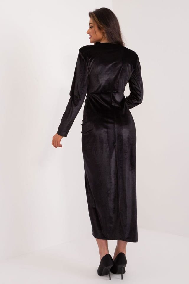Love Lace Love Lace Women's Velour Evening Dress With Detachable Flowers in Black - 3