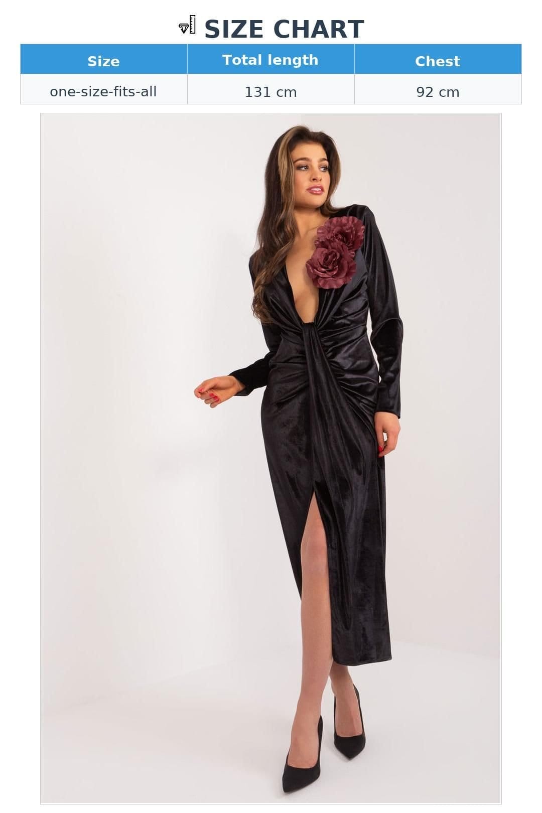 Love Lace Love Lace Women's Velour Evening Dress With Detachable Flowers in Black - 4