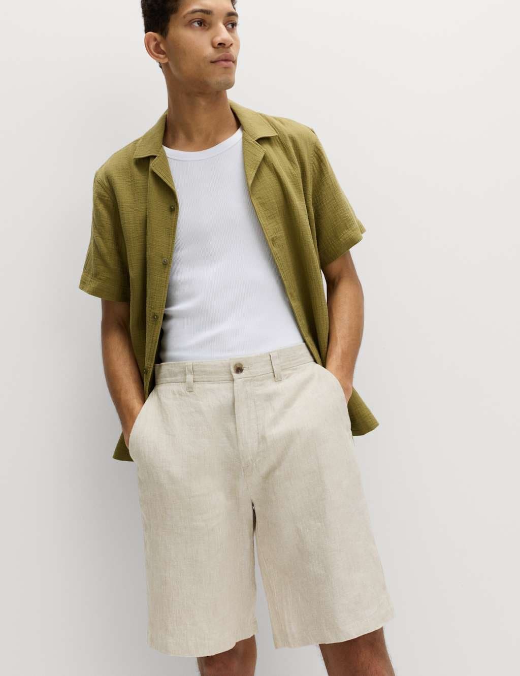 Marks & Spencer M&S Loose Fit Pure Linen Chino Shorts Natural Mix