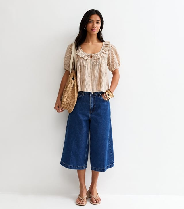 New Look Women's Petite Brown Striped Frill Collar Blouse New Look - 3