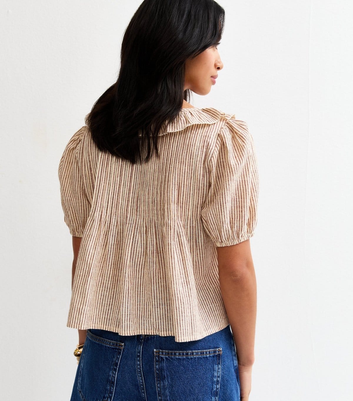 New Look Women's Petite Brown Striped Frill Collar Blouse New Look - 4