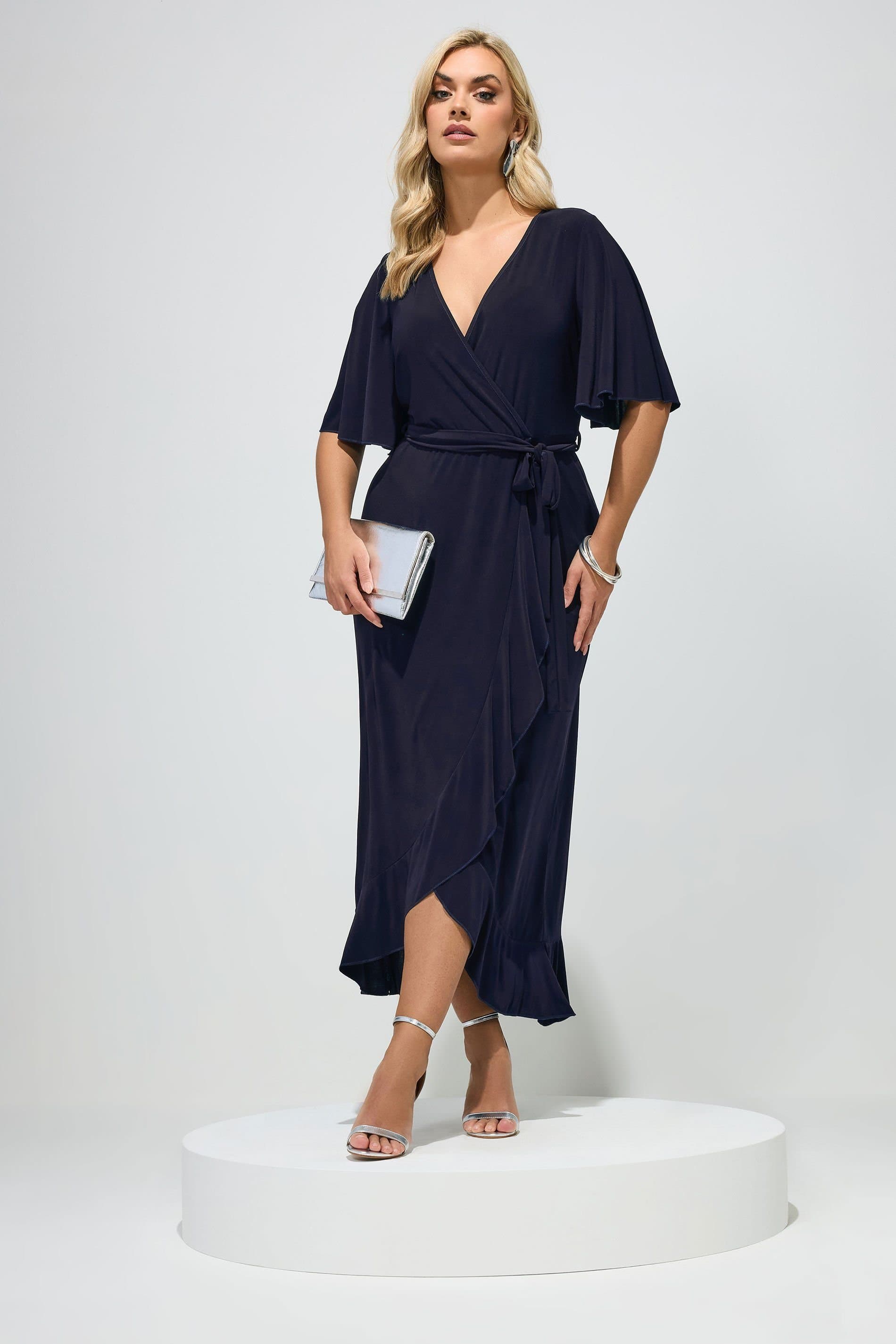 Yours Yours Women's Ruffle Hem Wrap Dress in Dark Navy
