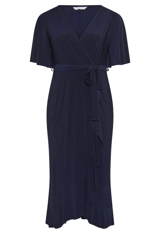 Yours Yours Women's Ruffle Hem Wrap Dress in Dark Navy - 2
