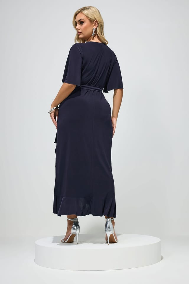 Yours Yours Women's Ruffle Hem Wrap Dress in Dark Navy - 3