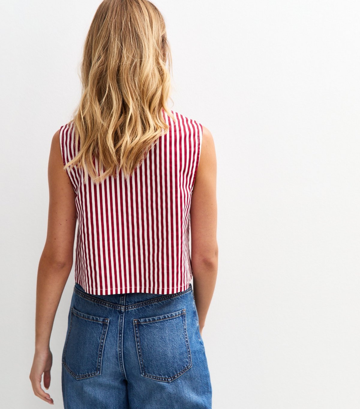 New Look Women's Red Poplin Striped Crop Sleeveless Shirt New Look - 4