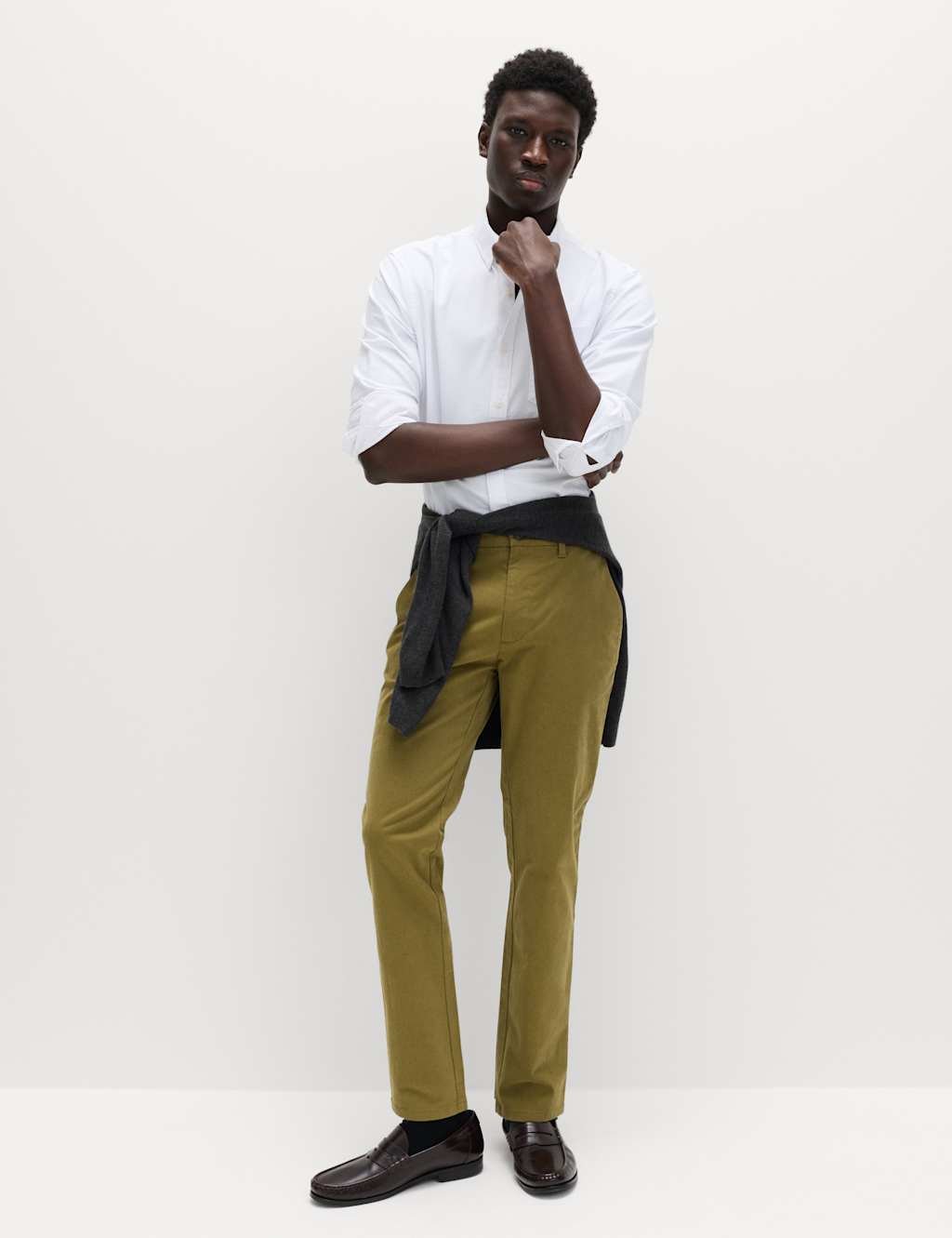 Marks & Spencer M&S Slim Fit Cotton Rich Stretch Chinos Olive - 3