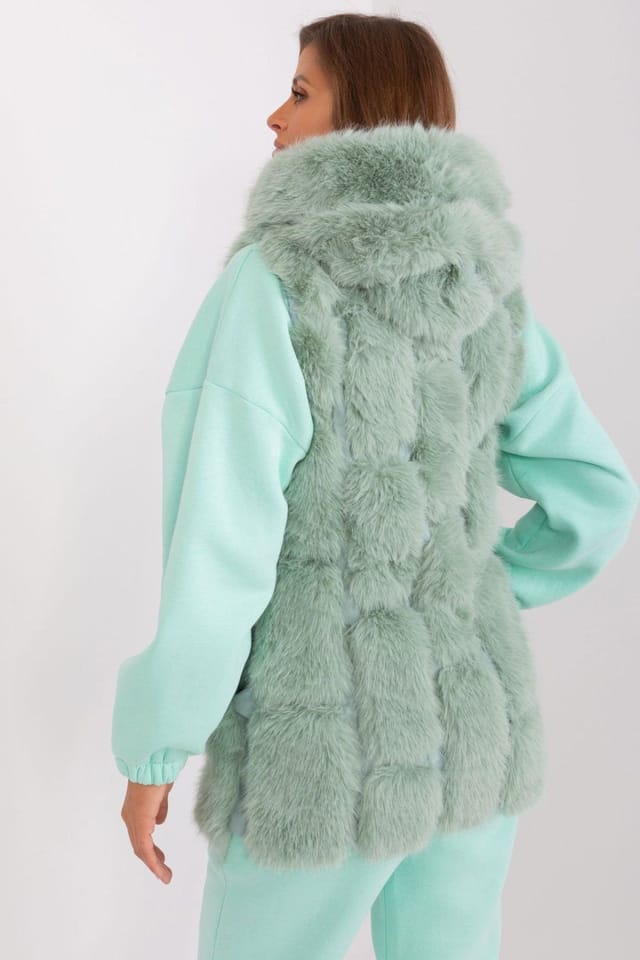Love Lace Love Lace Women's Faux Fur Hooded Zip Front Vest with Pockets in Green - 3