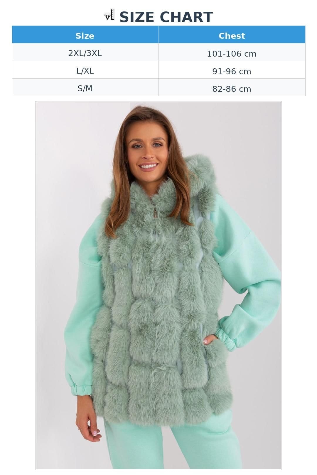 Love Lace Love Lace Women's Faux Fur Hooded Zip Front Vest with Pockets in Green - 4
