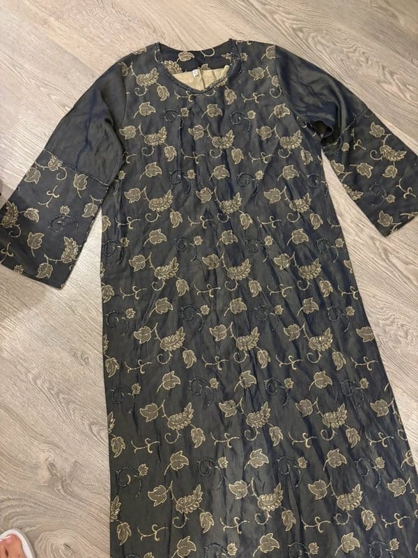 Vintage Black & Gold Embroidered Beaded Tunic Dress XL