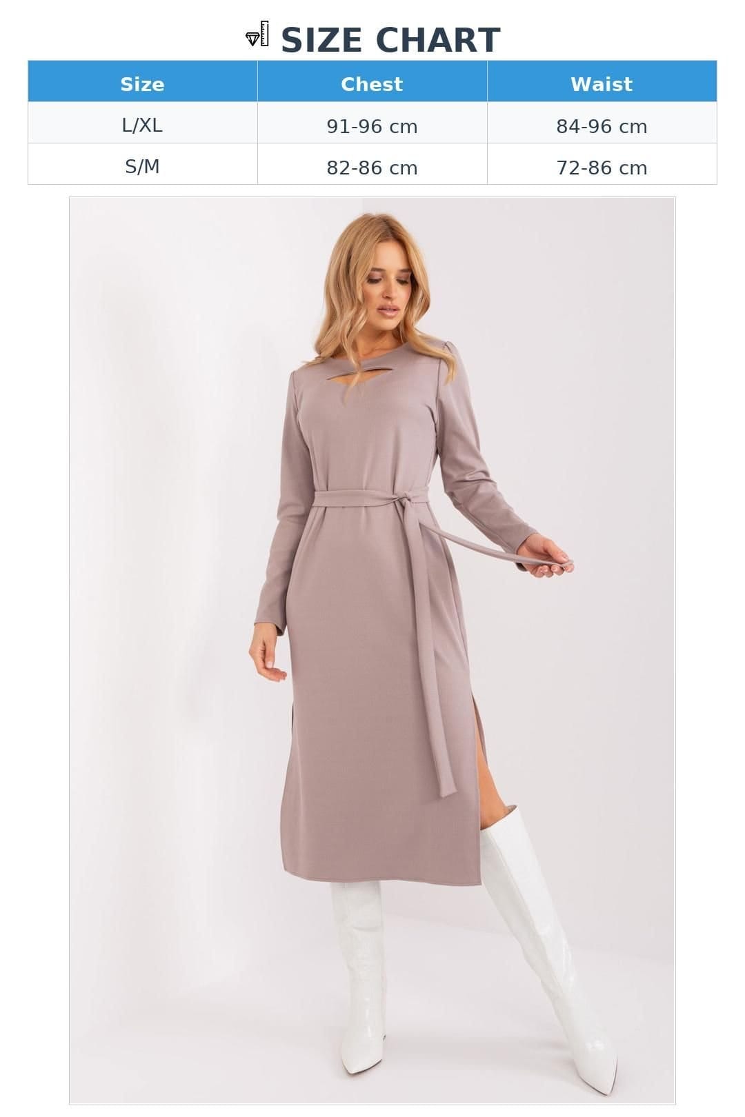 Love Lace Love Lace Women's Elegant Tie Belt Midi Ribbed Dress in Beige - 4