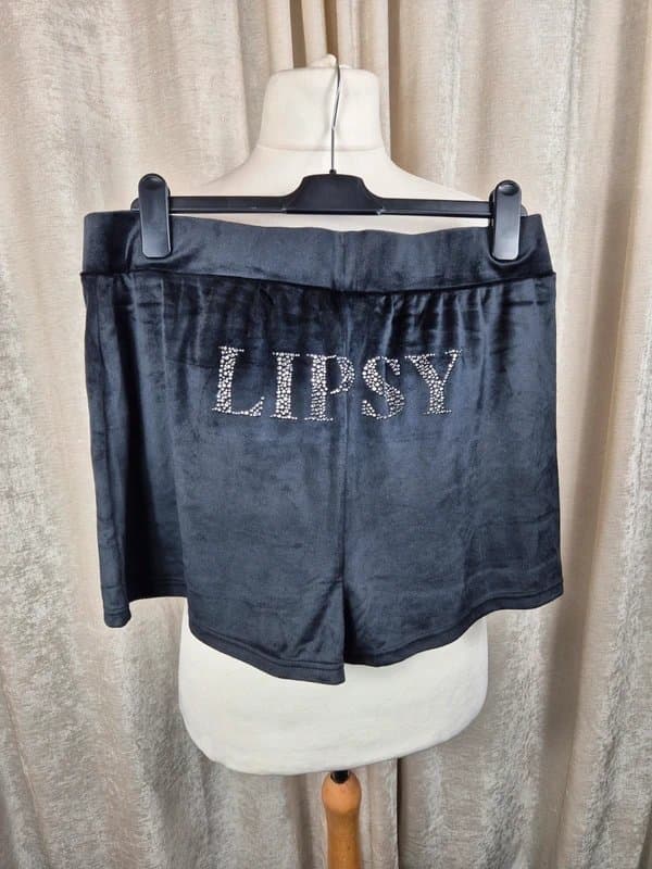 Lipsy Lipsy embellished diamante black velour shorts size large 16-18