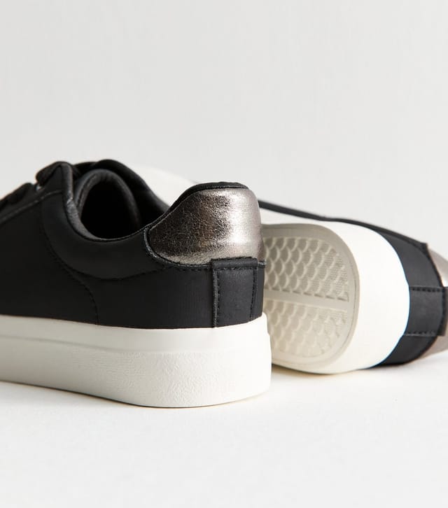 New Look Women's Black Faux Leather Contrast Heel Tab Trainers Vegan New Look - 3