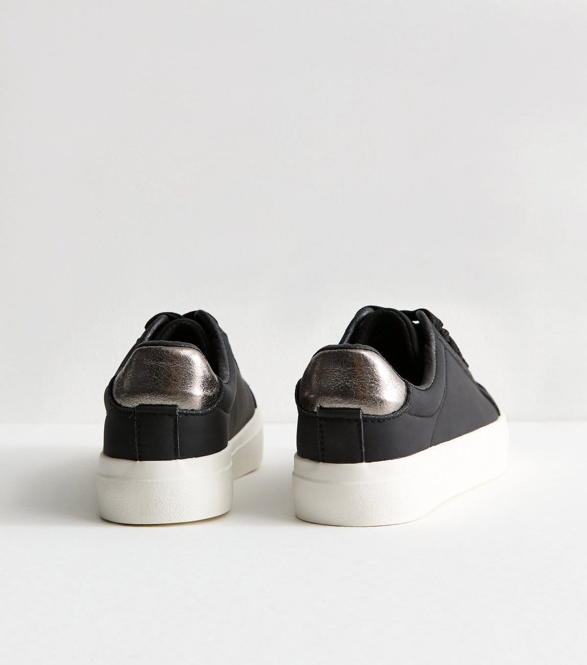 New Look Women's Black Faux Leather Contrast Heel Tab Trainers Vegan New Look - 4