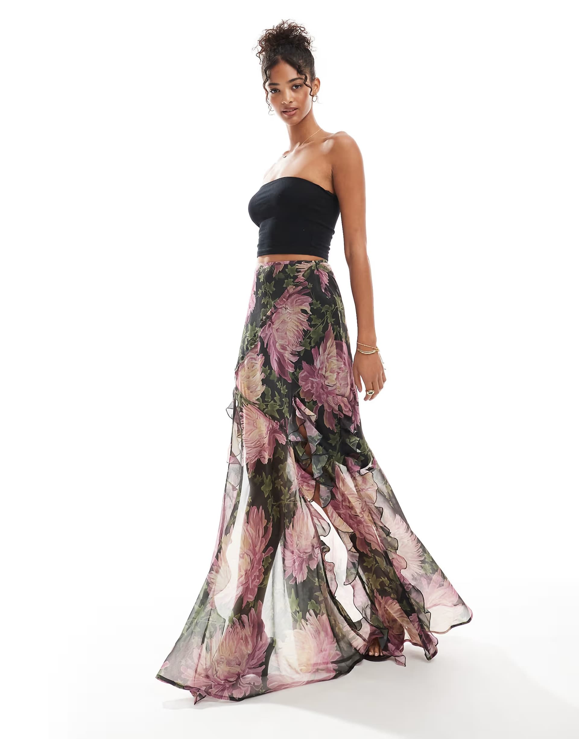 ASOS ASOS DESIGN ruffle spilt maxi skirt in floral print