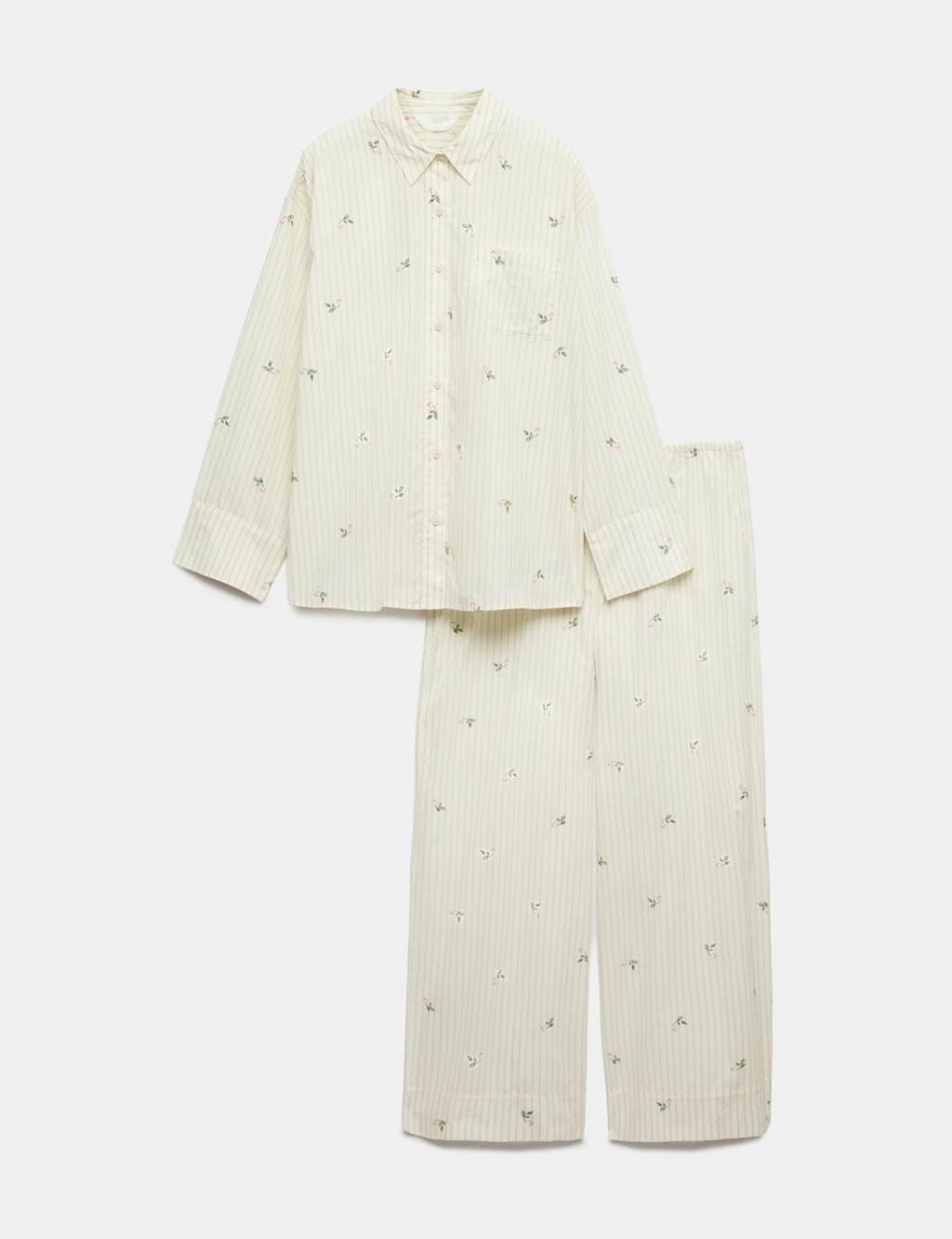 Marks & Spencer M&S Pure Cotton Poplin Printed Pyjama Set Green Mix