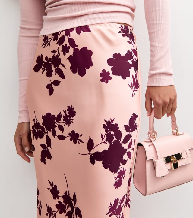 New Look Women's Pink Floral Print Satin Midi Skirt New Look - 2