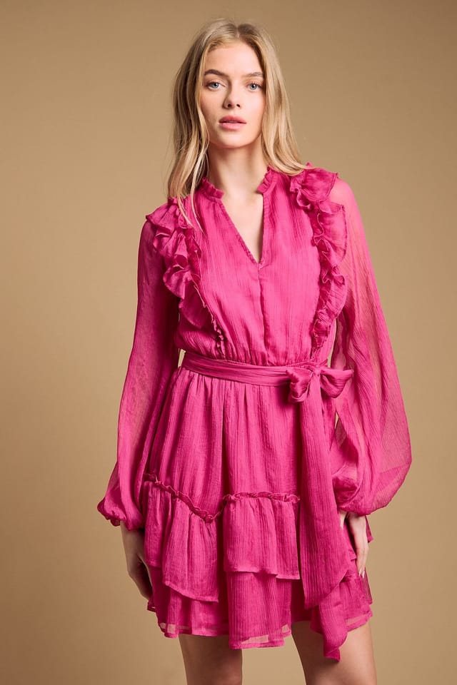 Oasis Oasis Women's Ruffle Boho Mini Dress in Magenta Pink - 2