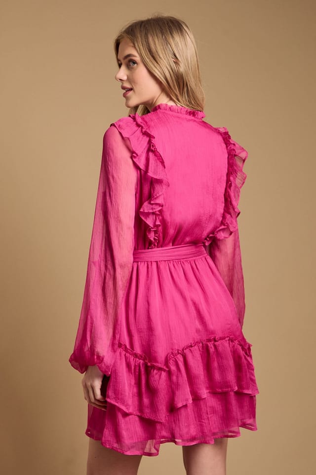 Oasis Oasis Women's Ruffle Boho Mini Dress in Magenta Pink - 3