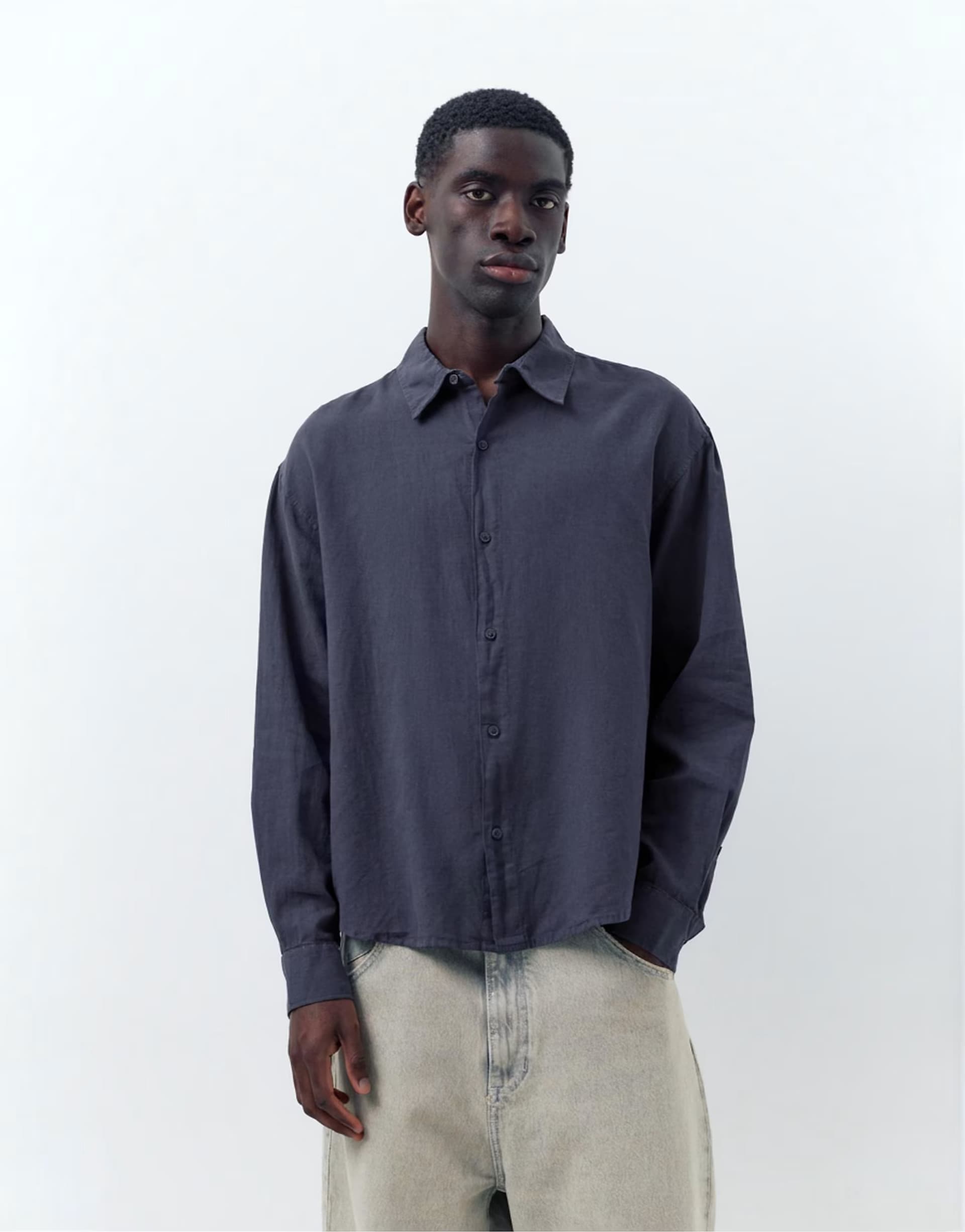 ASOS ASOS Dark Blue Linen Blend Shirt