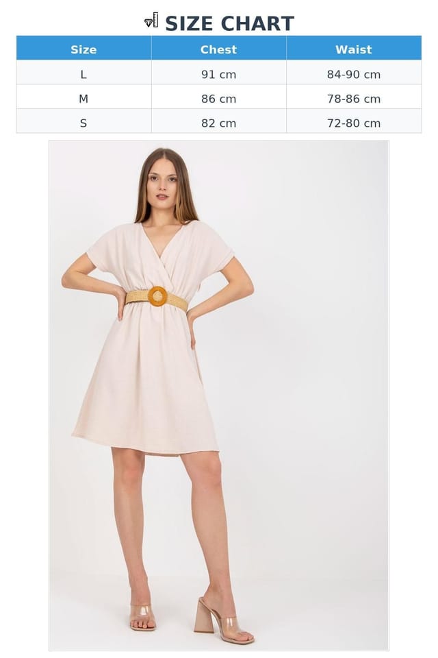 Love Lace Love Lace Women's Envelope Front Short Sleeve Braided Belt Dress in Beige - 3