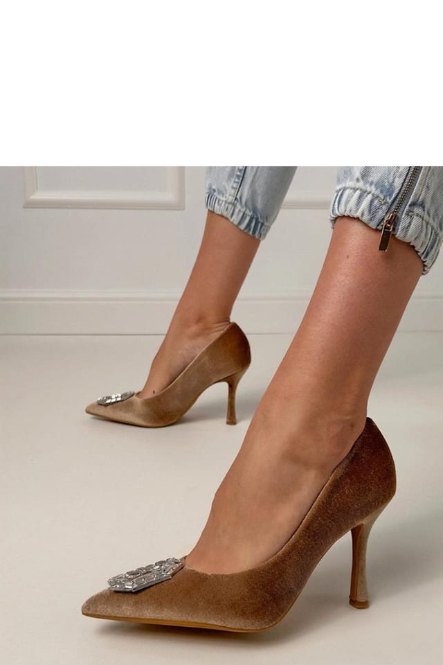 Love Lace Love Lace Women's Elegant Zirconia Fabric Slip On High Heels with Pointed Toe in Brown - 2