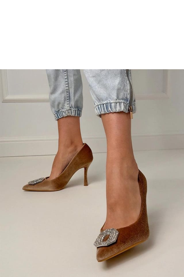 Love Lace Love Lace Women's Elegant Zirconia Fabric Slip On High Heels with Pointed Toe in Brown - 3