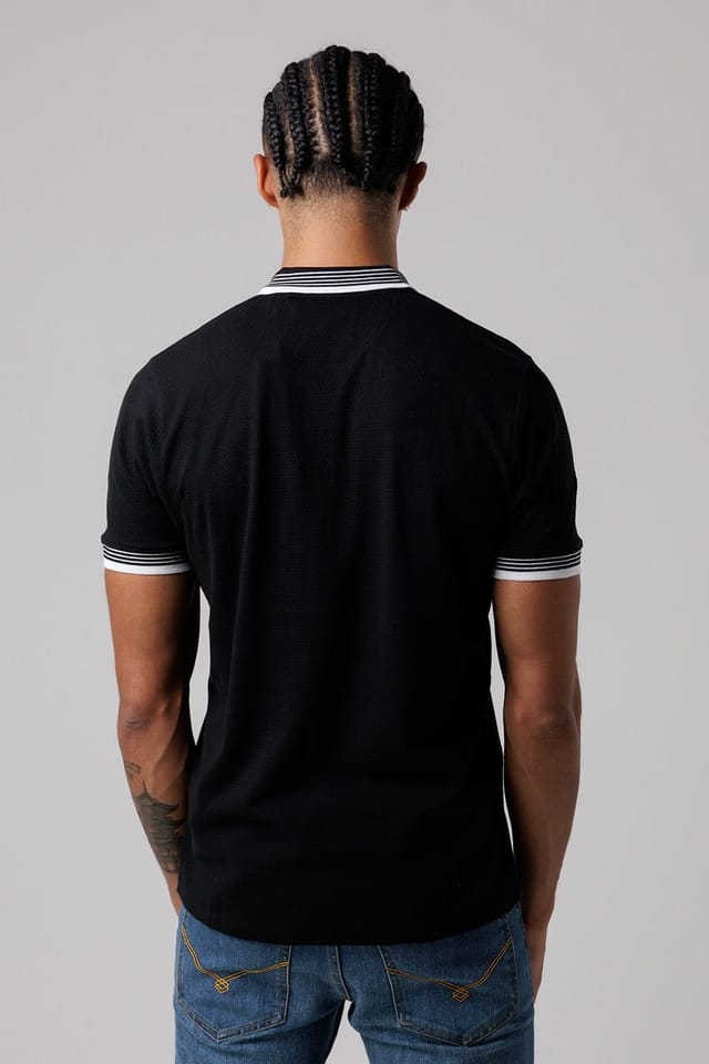 Firetrap Firetrap Men's Regular Fit Cotton Zip Polo Shirt with Gradient Stripes in Black - 2