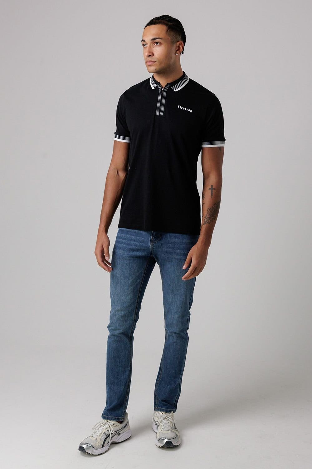 Firetrap Firetrap Men's Regular Fit Cotton Zip Polo Shirt with Gradient Stripes in Black - 4