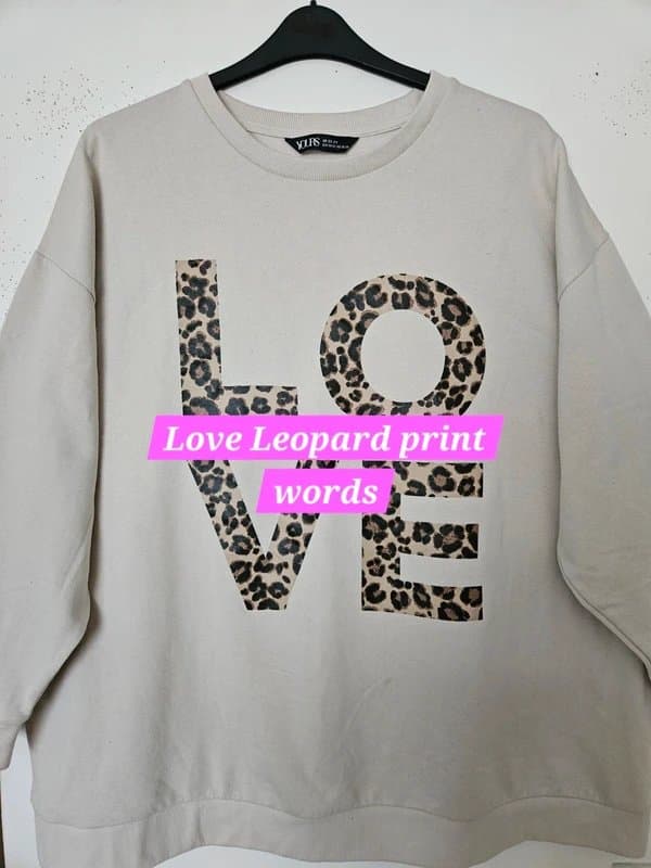 Yours Clothing Selling used ladies beige & leopard print Love sweatshirt , size 22/24 from yours