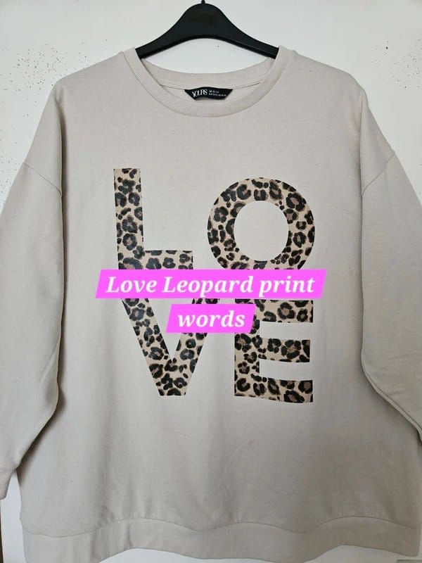 Yours Clothing Selling used ladies beige & leopard print Love sweatshirt , size 22/24 from yours - 1